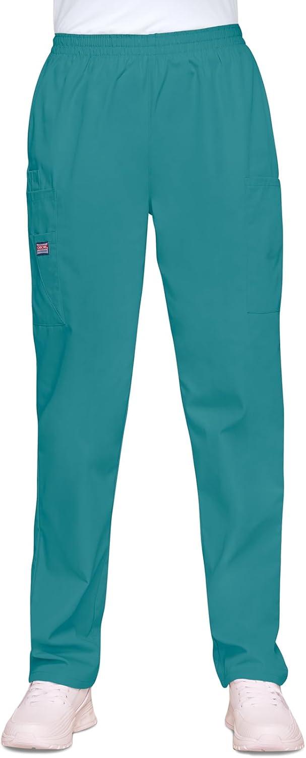 imageCherokee Scrubs for Women Cargo Pant Natural Rise Tapered PullOn Bottom with 4 Pockets Fade Resistant Fabric 4200Teal Blue