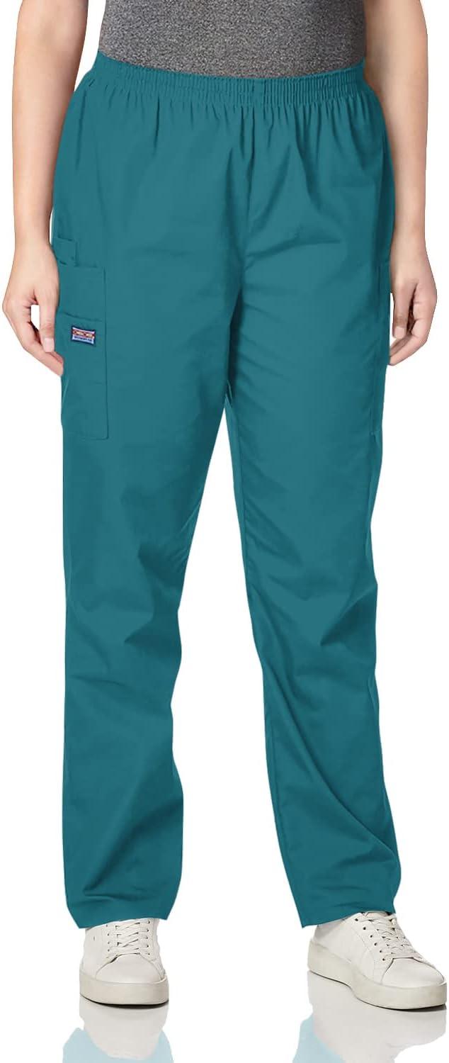 imageCherokee Scrubs for Women Cargo Pant Natural Rise Tapered PullOn Bottom with 4 Pockets Fade Resistant Fabric 4200Teal Blue
