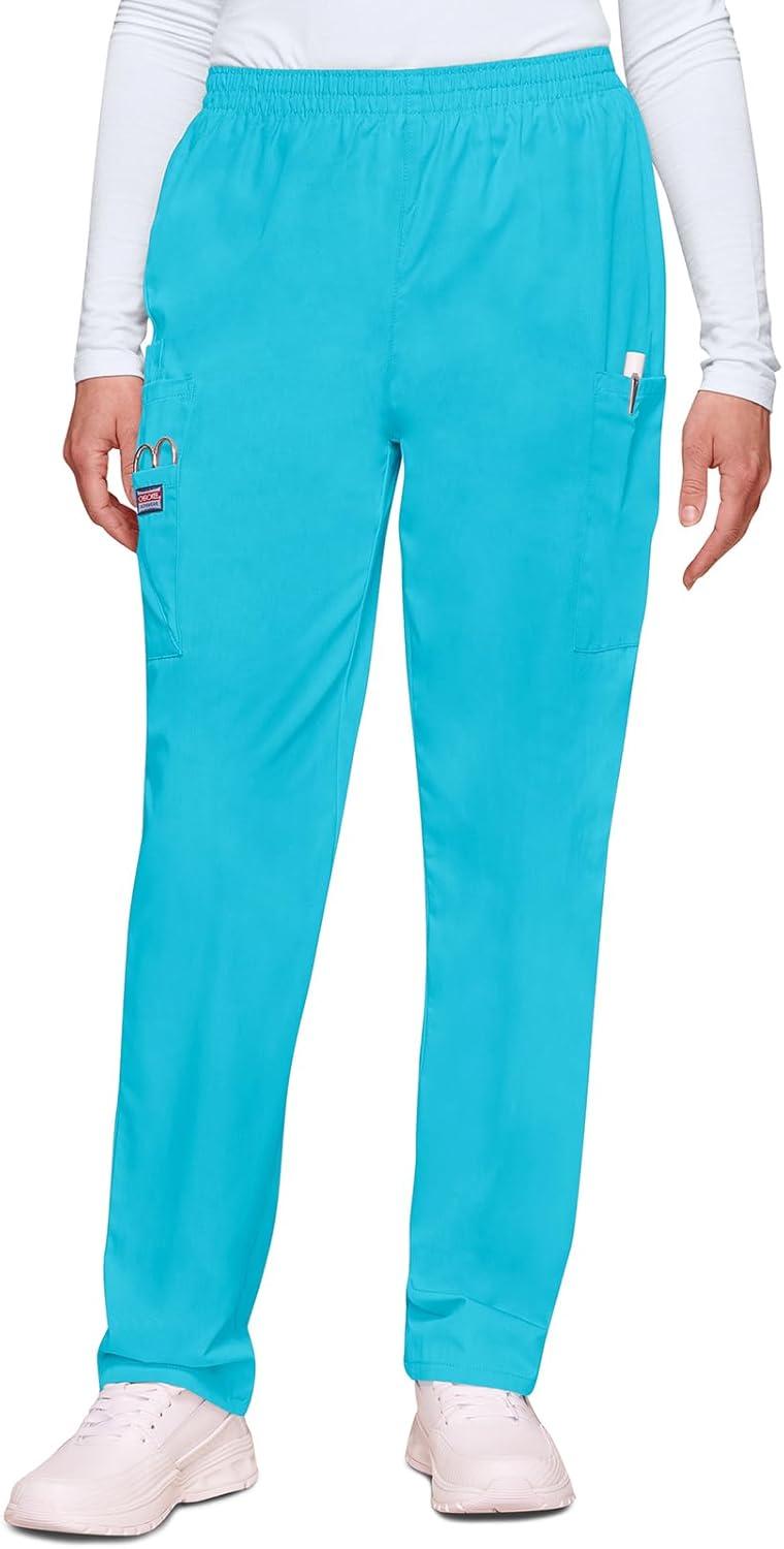 imageCherokee Scrubs for Women Cargo Pant Natural Rise Tapered PullOn Bottom with 4 Pockets Fade Resistant Fabric 4200Turquoise