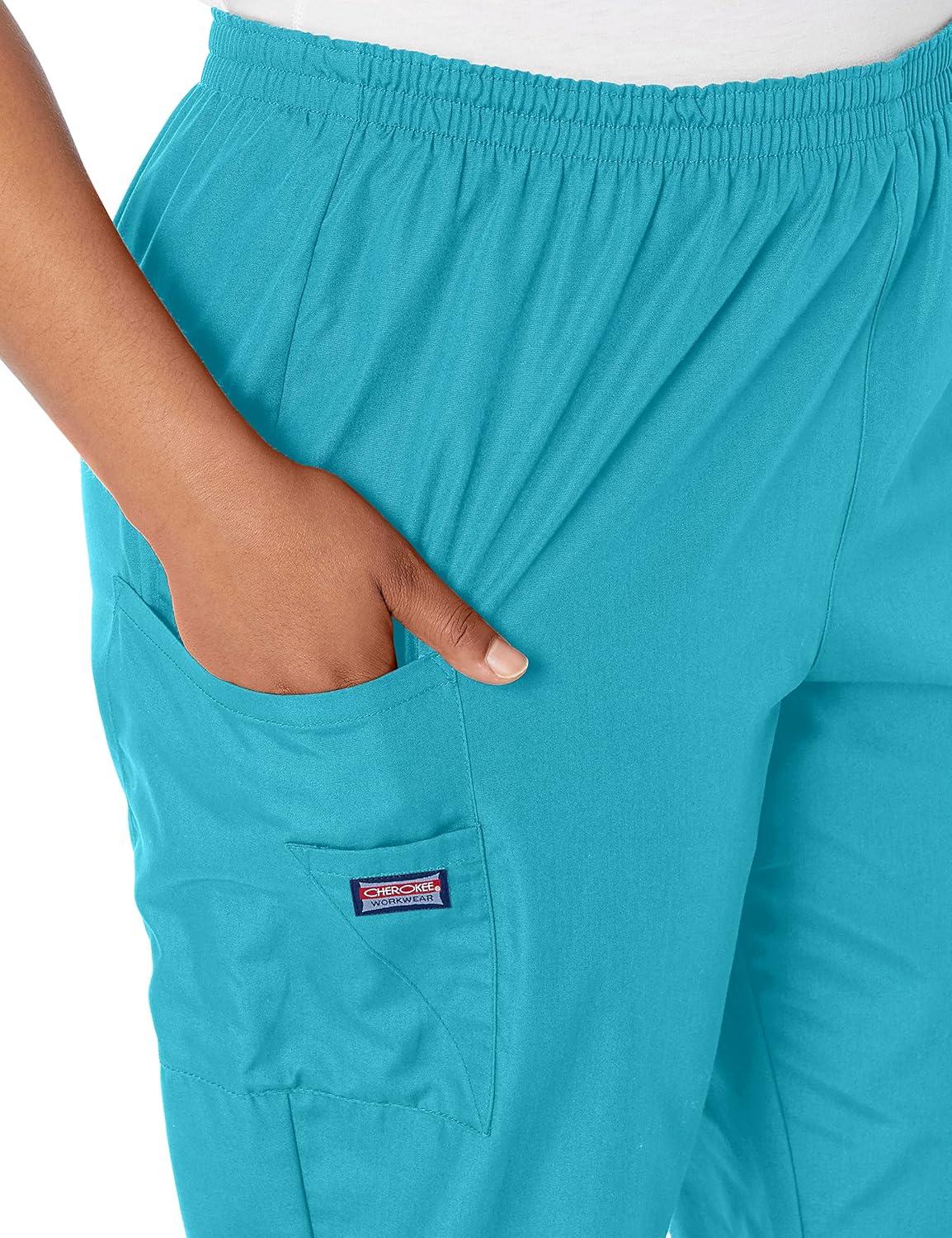 imageCherokee Scrubs for Women Cargo Pant Natural Rise Tapered PullOn Bottom with 4 Pockets Fade Resistant Fabric 4200Turquoise