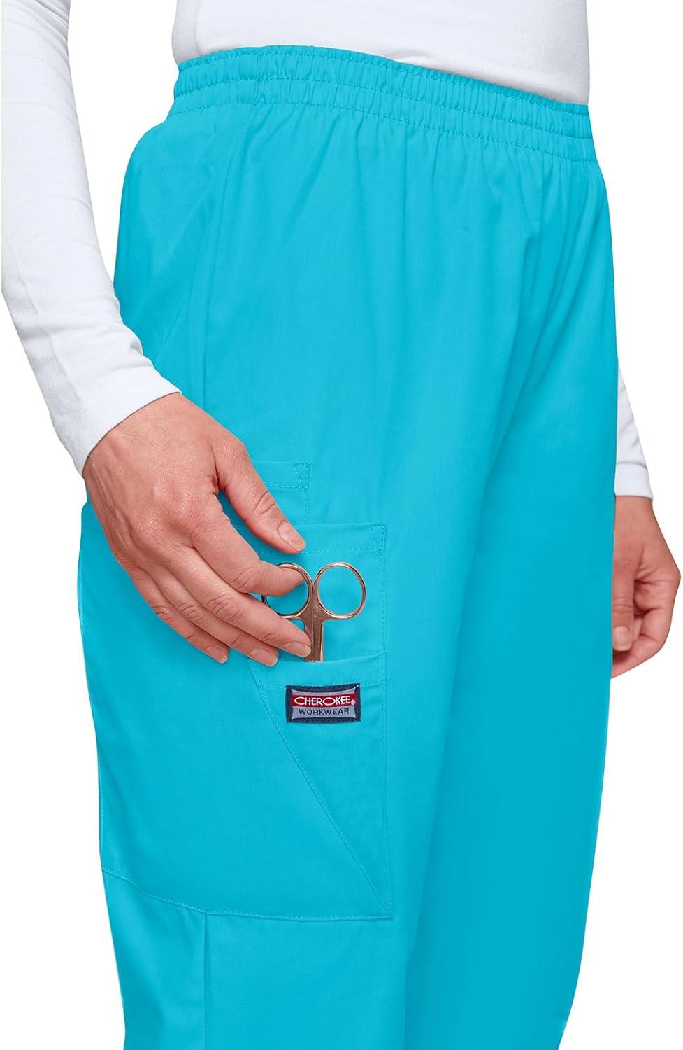 imageCherokee Scrubs for Women Cargo Pant Natural Rise Tapered PullOn Bottom with 4 Pockets Fade Resistant Fabric 4200Turquoise