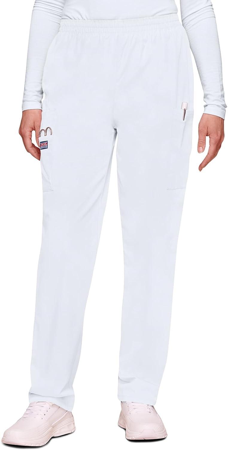 imageCherokee Scrubs for Women Cargo Pant Natural Rise Tapered PullOn Bottom with 4 Pockets Fade Resistant Fabric 4200White