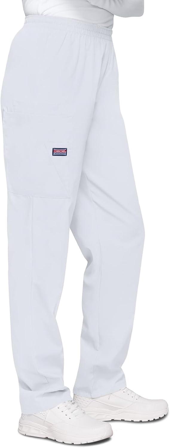 imageCherokee Scrubs for Women Cargo Pant Natural Rise Tapered PullOn Bottom with 4 Pockets Fade Resistant Fabric 4200White