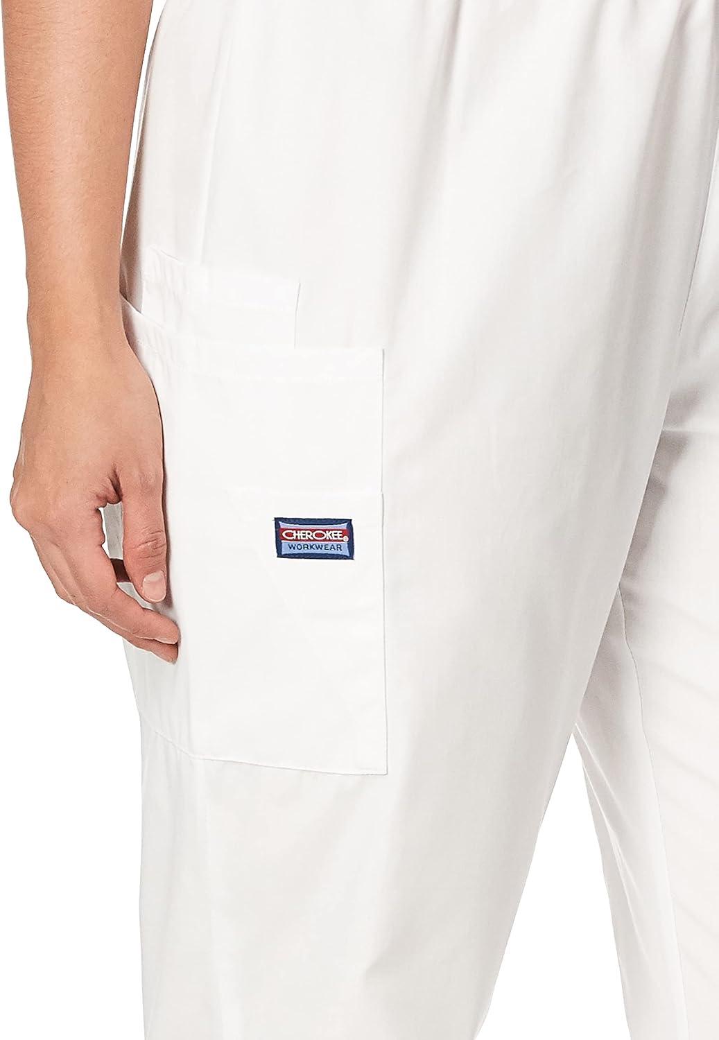 imageCherokee Scrubs for Women Cargo Pant Natural Rise Tapered PullOn Bottom with 4 Pockets Fade Resistant Fabric 4200White