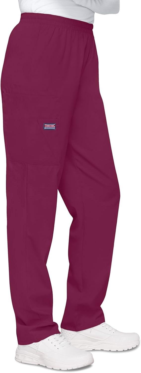 imageCherokee Scrubs for Women Cargo Pant Natural Rise Tapered PullOn Bottom with 4 Pockets Fade Resistant Fabric 4200Wine