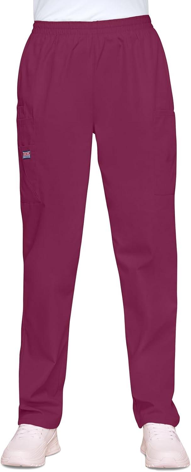 imageCherokee Scrubs for Women Cargo Pant Natural Rise Tapered PullOn Bottom with 4 Pockets Fade Resistant Fabric 4200Wine