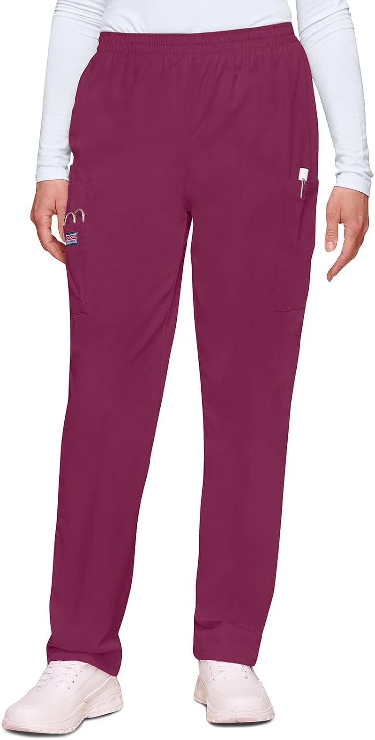 imageCherokee Scrubs for Women Cargo Pant Natural Rise Tapered PullOn Bottom with 4 Pockets Fade Resistant Fabric 4200Wine