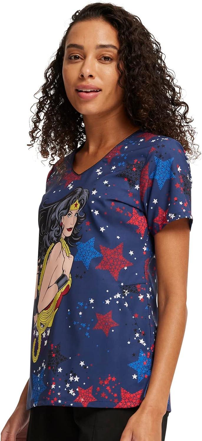 imageCherokee Scrubs for Women VNeck Printed Scrub Top Modern Classic Fit with Side Angled Pockets amp Shaping Darts TF626Hang With the Stars