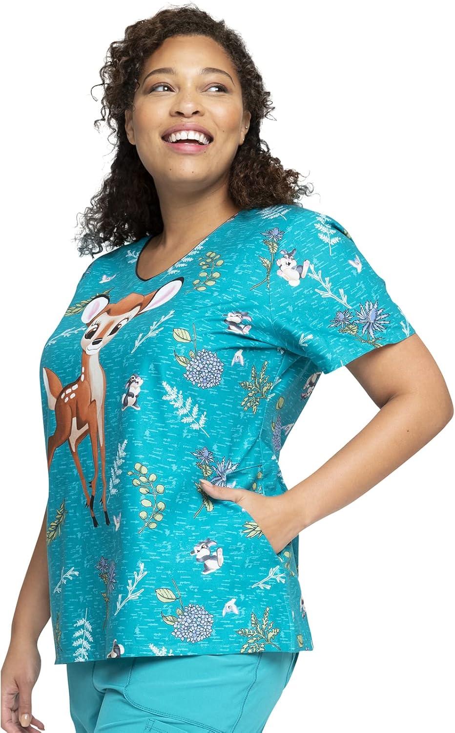imageCherokee Scrubs for Women VNeck Printed Scrub Top Modern Classic Fit with Side Angled Pockets amp Shaping Darts TF626Storybook Meadow