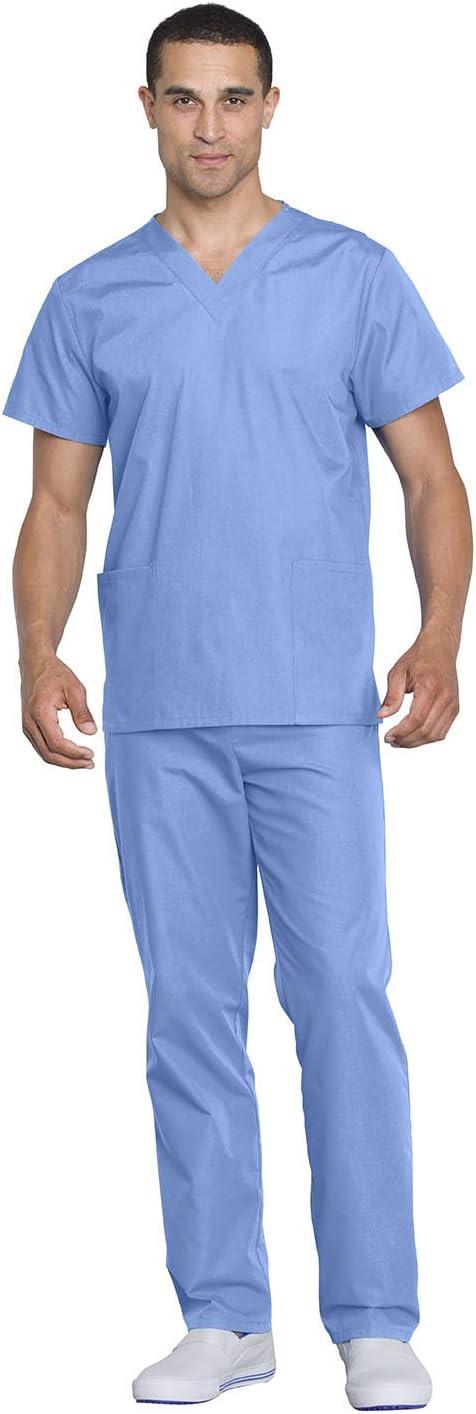 imageCherokee Unisex Scrub Set for Men amp Women VNeck Top amp Drawstring Pant Medical Uniform 3 Pockets Durable Easy Care WW530CBlue