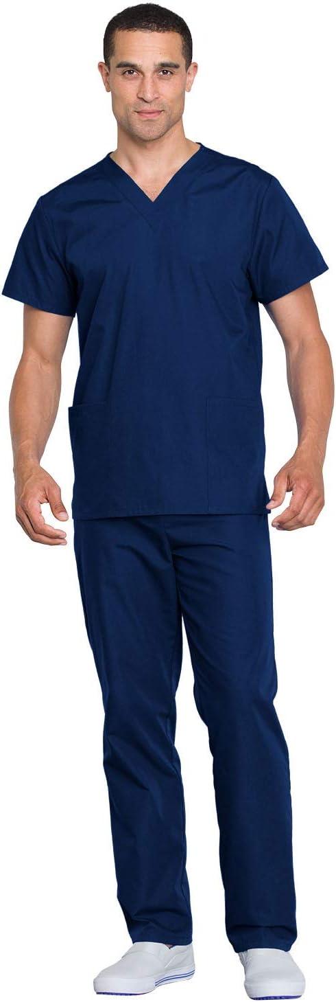 imageCherokee Unisex Scrub Set for Men amp Women VNeck Top amp Drawstring Pant Medical Uniform 3 Pockets Durable Easy Care WW530CNavy