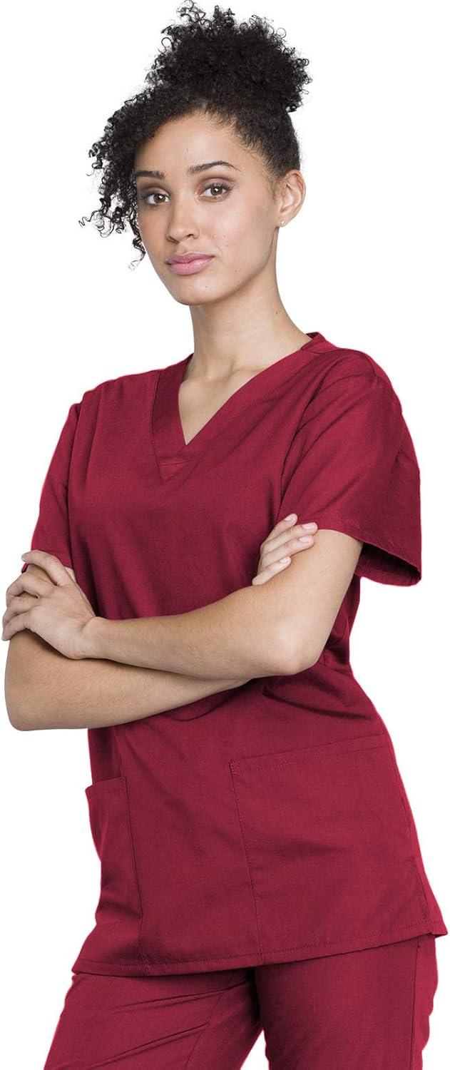 imageCherokee Unisex Scrub Set for Men amp Women VNeck Top amp Drawstring Pant Medical Uniform 3 Pockets Durable Easy Care WW530CRed