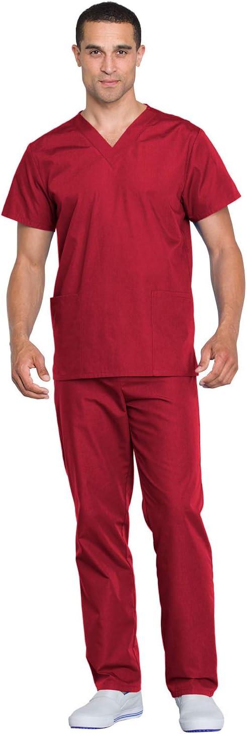 imageCherokee Unisex Scrub Set for Men amp Women VNeck Top amp Drawstring Pant Medical Uniform 3 Pockets Durable Easy Care WW530CRed