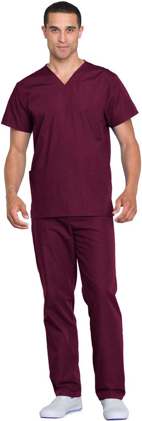 imageCherokee Unisex Scrub Set for Men amp Women VNeck Top amp Drawstring Pant Medical Uniform 3 Pockets Durable Easy Care WW530CWine