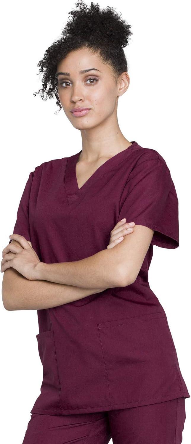 imageCherokee Unisex Scrub Set for Men amp Women VNeck Top amp Drawstring Pant Medical Uniform 3 Pockets Durable Easy Care WW530CWine