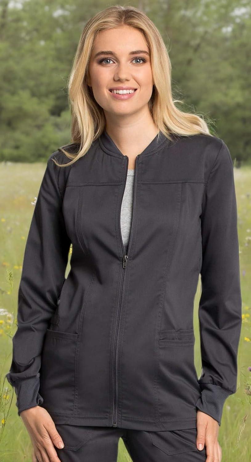 imageCherokee Women Warm Up Scrubs Jacket Modern Classic Fit with Zip Front WW305ABPewter
