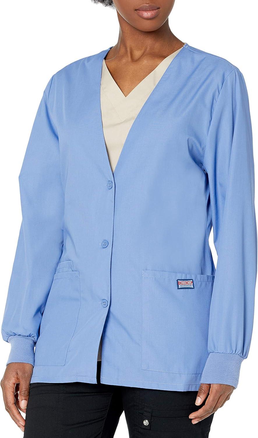 imageCherokee Womens Workwear Scrubs Cardigan WarmUp JacketCiel