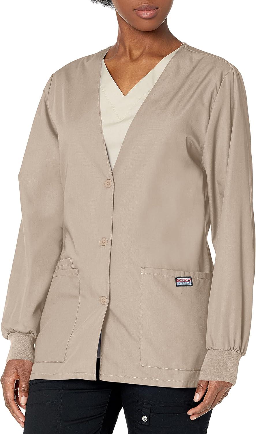 imageCherokee Womens Workwear Scrubs Cardigan WarmUp JacketKhaki