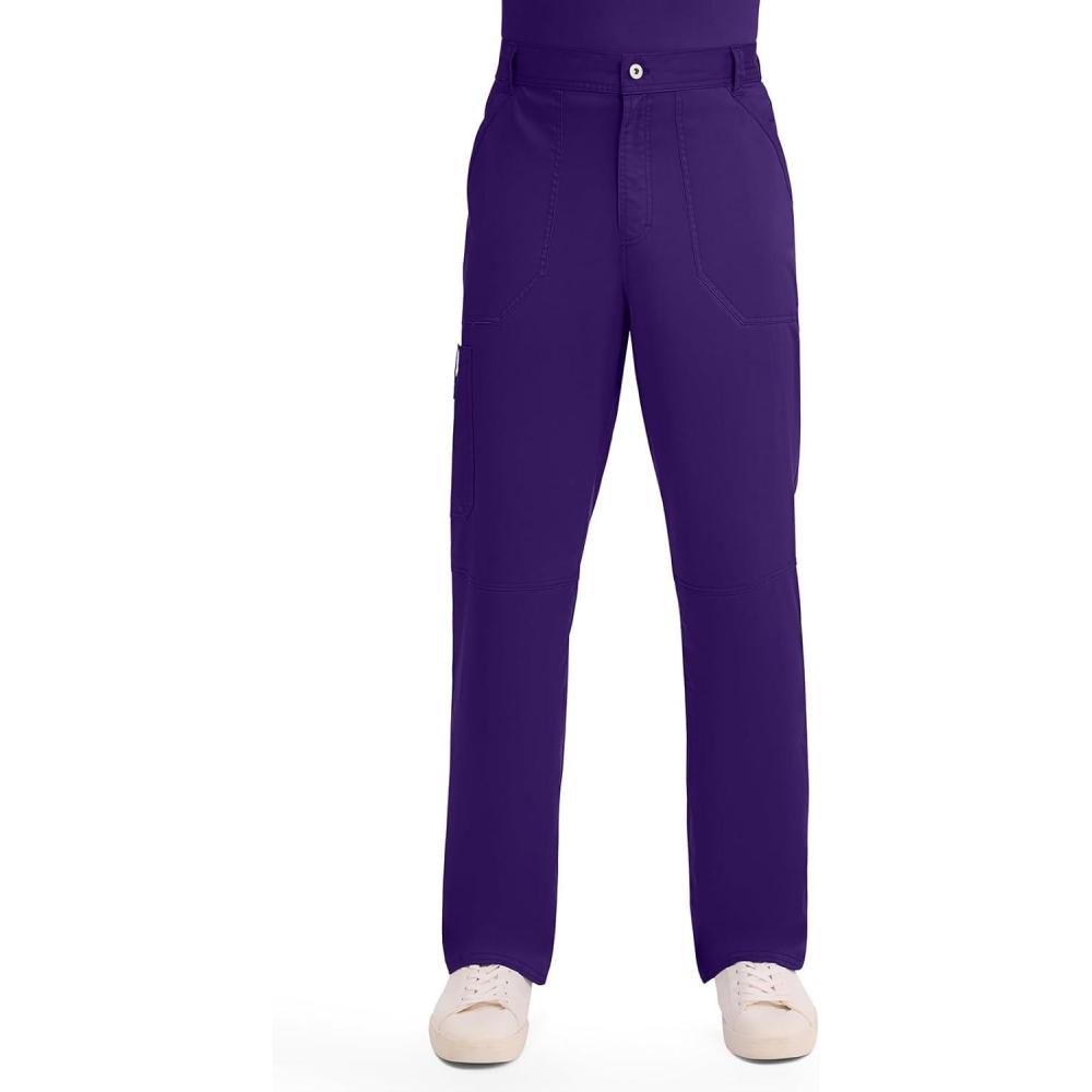 imageCherokee Mens Scrub Pants with Cargo Pockets TwoWay Stretch Modern fit Button Closure with Inside Drawstring Pants WW140Grape