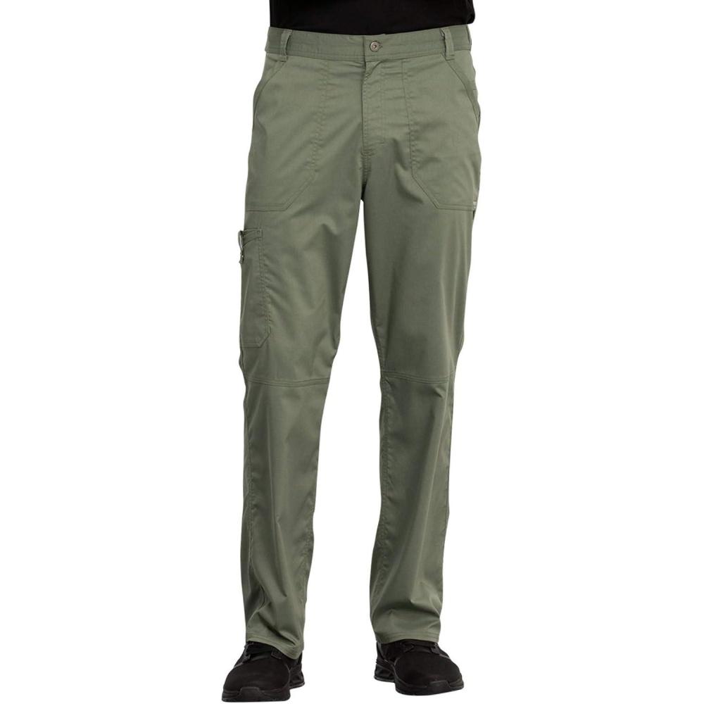 imageCherokee Mens Scrub Pants with Cargo Pockets TwoWay Stretch Modern fit Button Closure with Inside Drawstring Pants WW140Olive