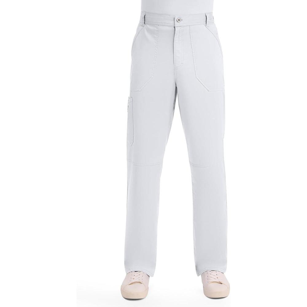 imageCherokee Mens Scrub Pants with Cargo Pockets TwoWay Stretch Modern fit Button Closure with Inside Drawstring Pants WW140White