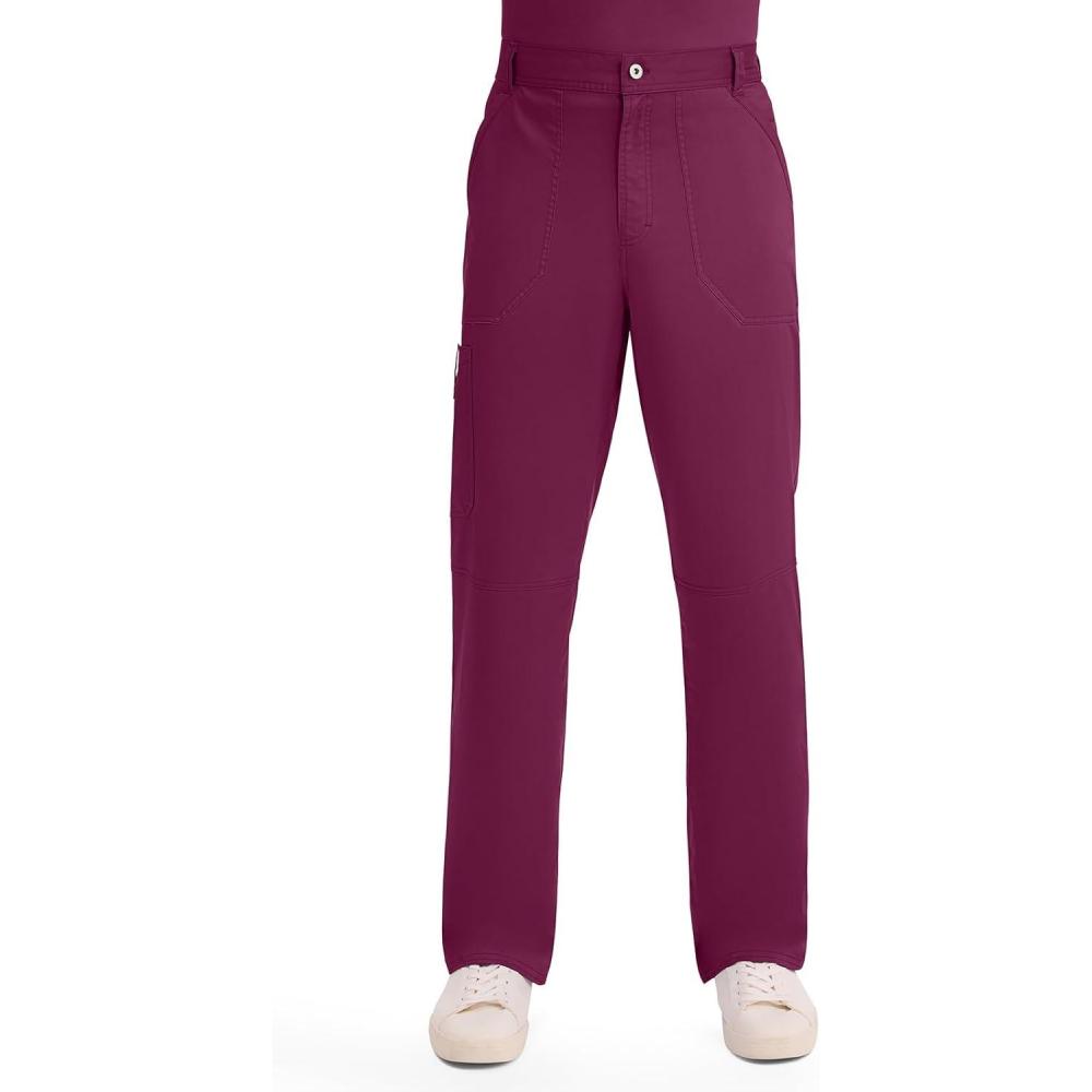 imageCherokee Mens Scrub Pants with Cargo Pockets TwoWay Stretch Modern fit Button Closure with Inside Drawstring Pants WW140Wine