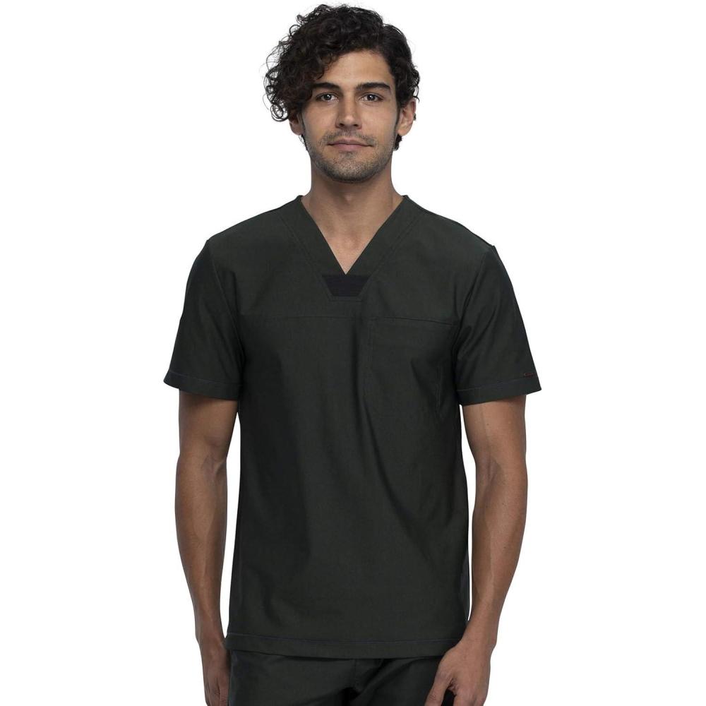 imageCherokee Mens VNeck Scrub Top Modern Fit One Chest Pocket with 360 Stretch Knit CK885Olive Branch