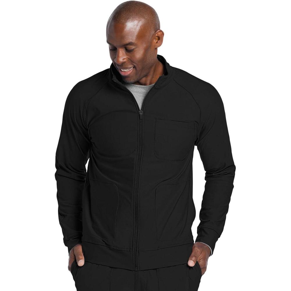 imageCherokee Scrub Jackets for Men Zip Front with 360 Stretch amp 3 Pockets CK333Black