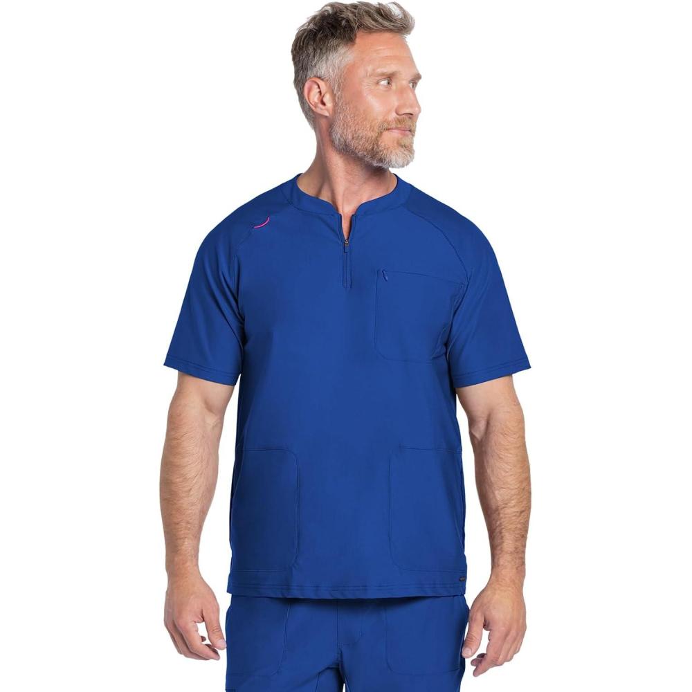 imageCherokee Scrubs for Men Zip Henley Top with 3 Pockets amp 360 Stretch Fabric CK812Royal