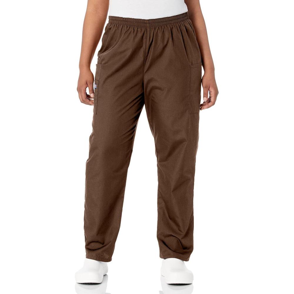 imageCherokee Scrubs for Women Cargo Pant Natural Rise Tapered PullOn Bottom with 4 Pockets Fade Resistant Fabric 4200Chocolate