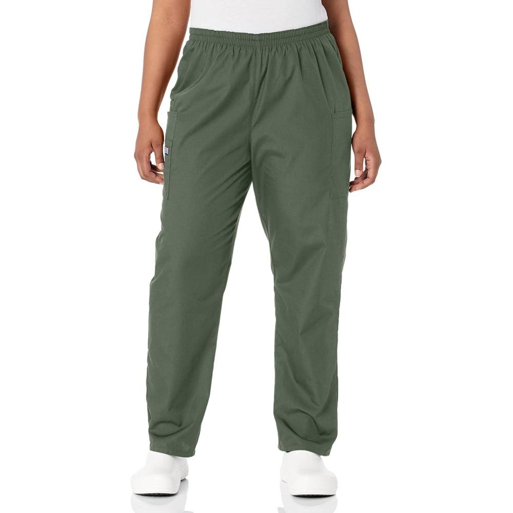 imageCherokee Scrubs for Women Cargo Pant Natural Rise Tapered PullOn Bottom with 4 Pockets Fade Resistant Fabric 4200Olive