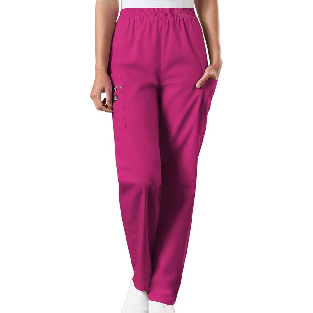 imageCherokee Scrubs for Women Cargo Pant Natural Rise Tapered PullOn Bottom with 4 Pockets Fade Resistant Fabric 4200Raspberry