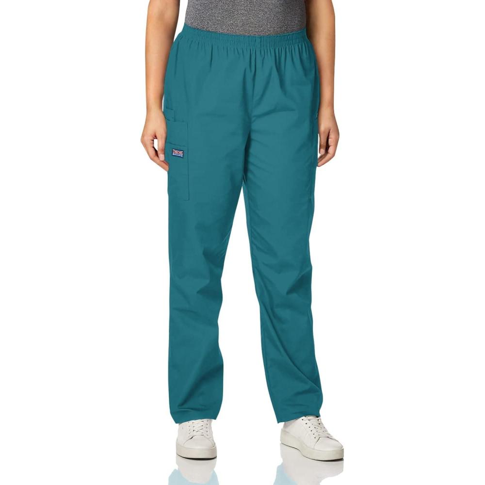 imageCherokee Scrubs for Women Cargo Pant Natural Rise Tapered PullOn Bottom with 4 Pockets Fade Resistant Fabric 4200Teal Blue