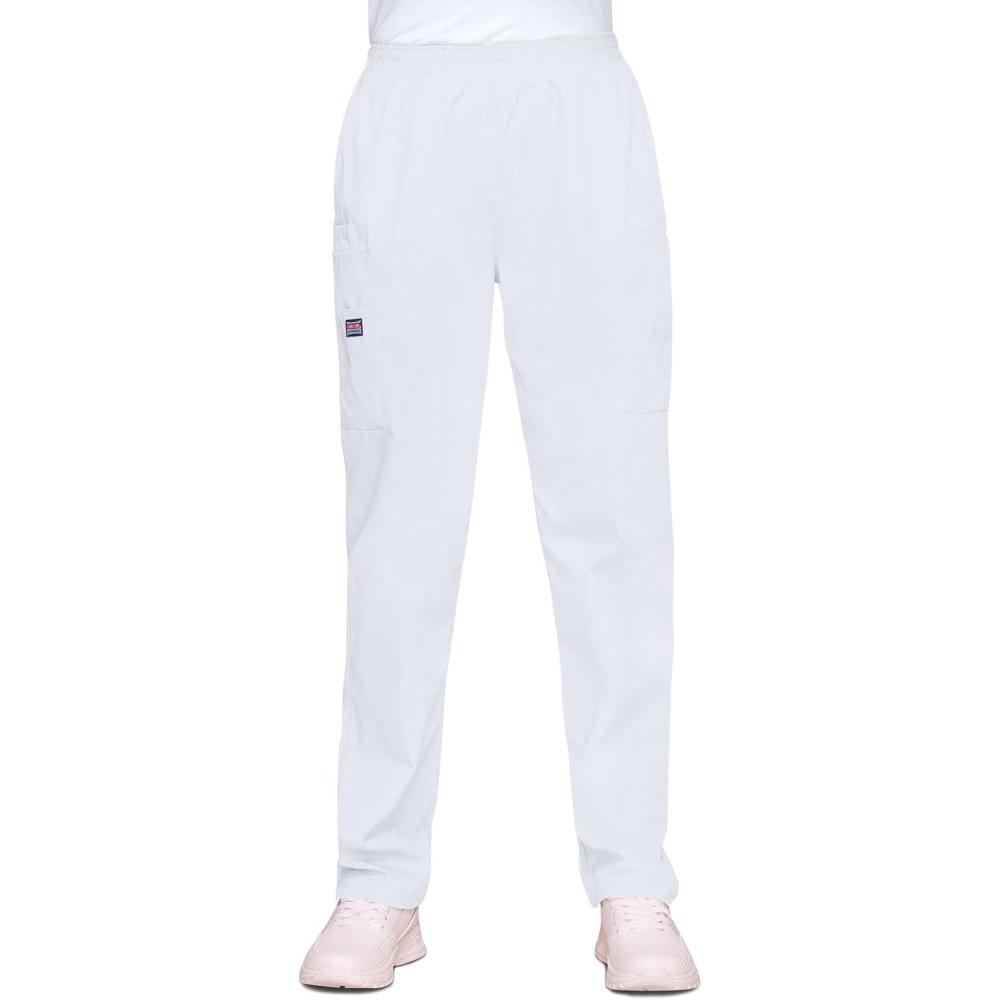 imageCherokee Scrubs for Women Cargo Pant Natural Rise Tapered PullOn Bottom with 4 Pockets Fade Resistant Fabric 4200White
