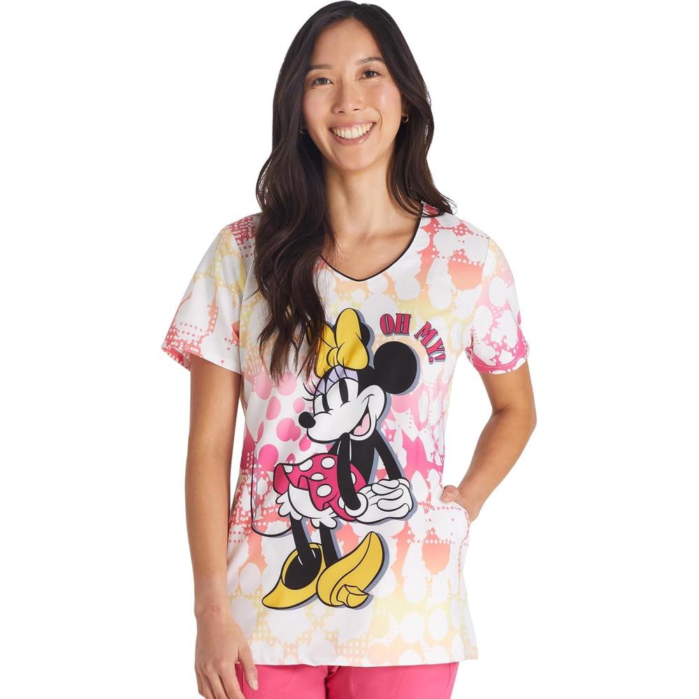 imageCherokee Scrubs for Women VNeck Printed Scrub Top Modern Classic Fit with Side Angled Pockets amp Shaping Darts TF626Oh My
