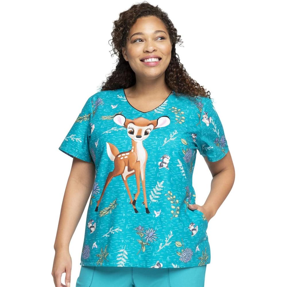imageCherokee Scrubs for Women VNeck Printed Scrub Top Modern Classic Fit with Side Angled Pockets amp Shaping Darts TF626Storybook Meadow