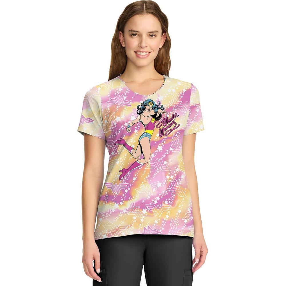 imageCherokee Scrubs for Women VNeck Printed Scrub Top Modern Classic Fit with Side Angled Pockets amp Shaping Darts TF626Tiger Tie Dye