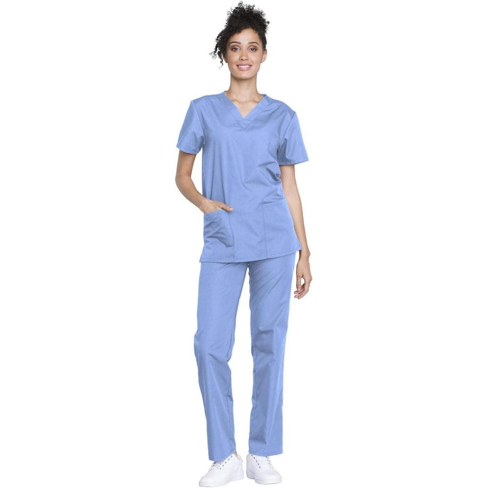 imageCherokee Unisex Scrub Set for Men amp Women VNeck Top amp Drawstring Pant Medical Uniform 3 Pockets Durable Easy Care  WW530CBlue