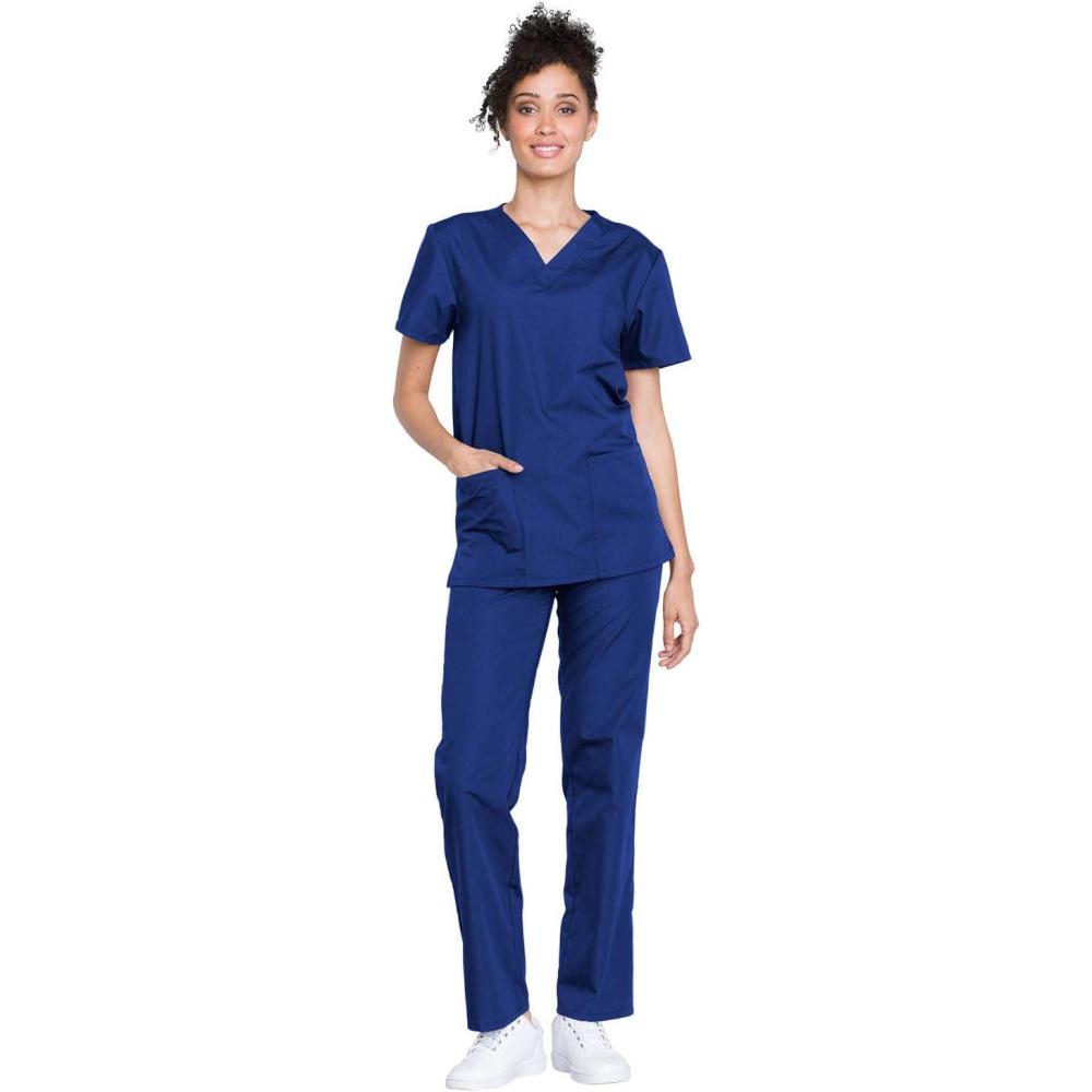 imageCherokee Unisex Scrub Set for Men amp Women VNeck Top amp Drawstring Pant Medical Uniform 3 Pockets Durable Easy Care  WW530CGalaxy Blue