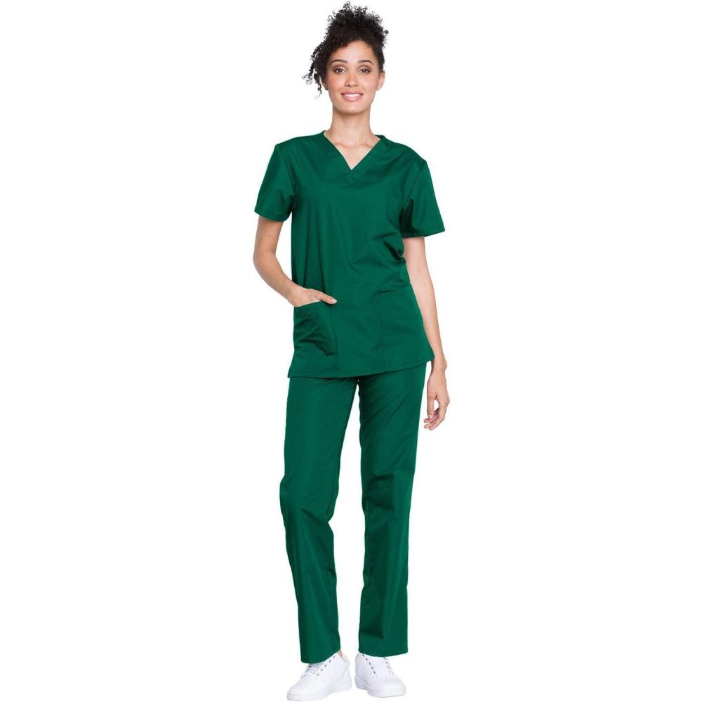imageCherokee Unisex Scrub Set for Men amp Women VNeck Top amp Drawstring Pant Medical Uniform 3 Pockets Durable Easy Care WW530CHunter