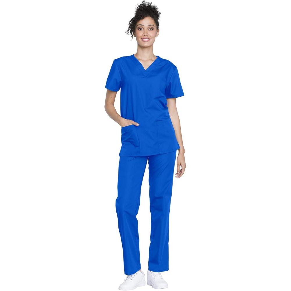 imageCherokee Unisex Scrub Set for Men amp Women VNeck Top amp Drawstring Pant Medical Uniform 3 Pockets Durable Easy Care WW530CRoyal