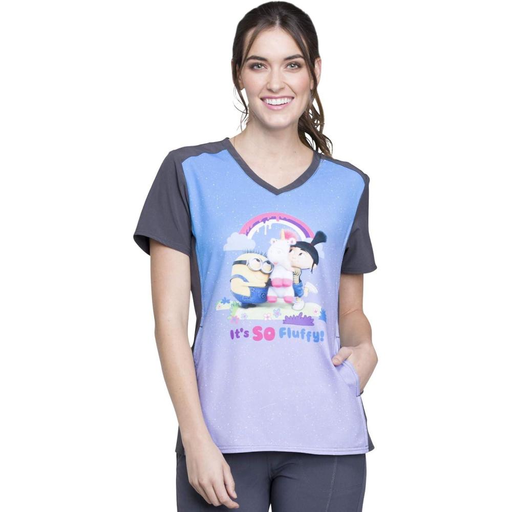 imageTooniforms Women Scrubs Top VNeck TF637Minions Rainbow