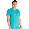 Cherokee Men’s V-Neck Scrub Top with 3 Pockets, High-Low Rounded Hem, and Back Yoke Seam for Comfort – CK719A(Teal Blue)