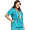 Cherokee Scrubs for Women V-Neck Printed Scrub Top Modern Classic Fit with Side Angled Pockets & Shaping Darts – TF626(Storybook Meadow)