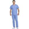 Cherokee Unisex Scrub Set for Men & Women V-Neck Top & Drawstring Pant Medical Uniform 3 Pockets, Durable Easy Care – WW530C(Blue)
