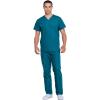 Cherokee Unisex Scrub Set for Men & Women V-Neck Top & Drawstring Pant Medical Uniform 3 Pockets, Durable Easy Care – WW530C(Caribbean Blue)