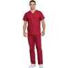 Cherokee Unisex Scrub Set for Men & Women V-Neck Top & Drawstring Pant Medical Uniform 3 Pockets, Durable Easy Care – WW530C(Red)