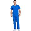 Cherokee Unisex Scrub Set for Men & Women V-Neck Top & Drawstring Pant Medical Uniform 3 Pockets, Durable Easy Care – WW530C(Royal)