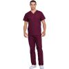Cherokee Unisex Scrub Set for Men & Women V-Neck Top & Drawstring Pant Medical Uniform 3 Pockets, Durable Easy Care – WW530C(Wine)