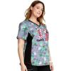 Cherokee Women’s V-Neck Printed Scrub Top Contemporary Fit with Contrast Panels, Princess Seams & Patch Pockets – TF783(Under the Mistletoe)